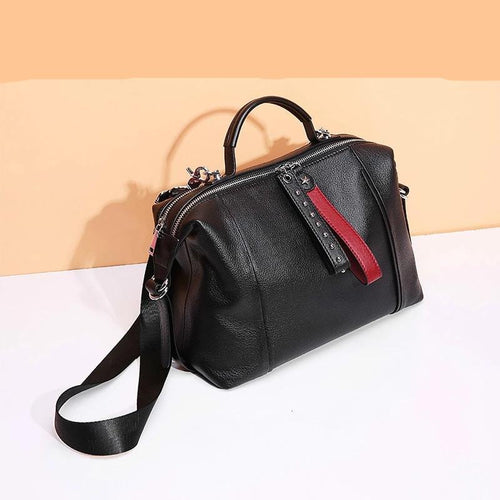 Genuine Leather Black Women Handbag