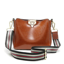 Load image into Gallery viewer, Genuine Leather Women Wide Shoulder Straps Zipper Hasp Composite Bag